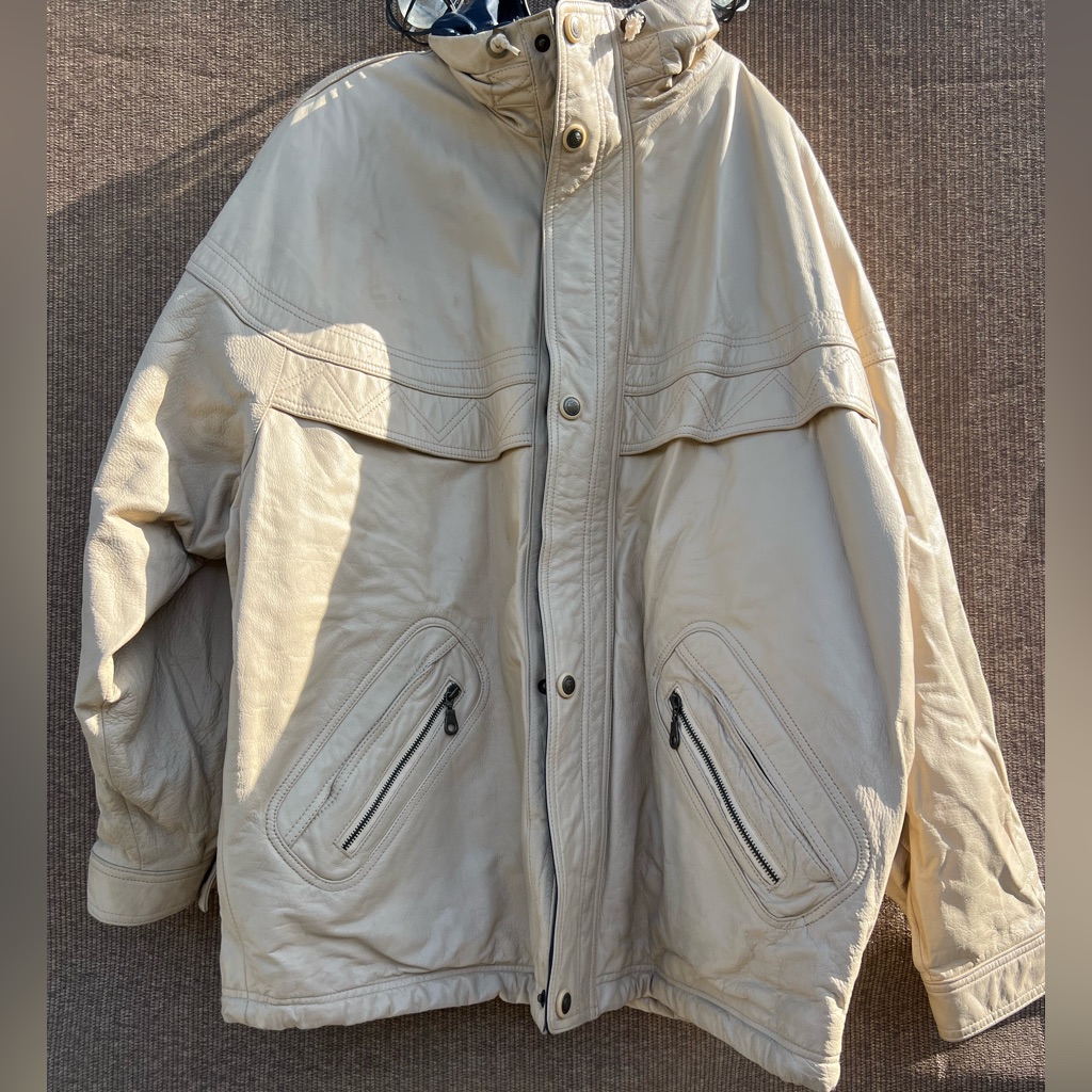 Vintage Wilsonâs Menâs Leather Jacket Sz Xl Cream White Blue